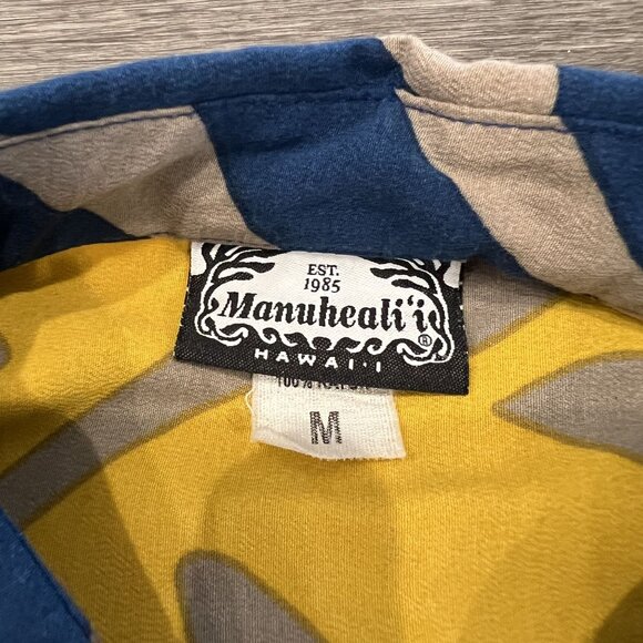 Manuhealii Hawaii Mens Medium Monstera Short Sleeve Pullover Aloha Shirt - Picture 3 of 6